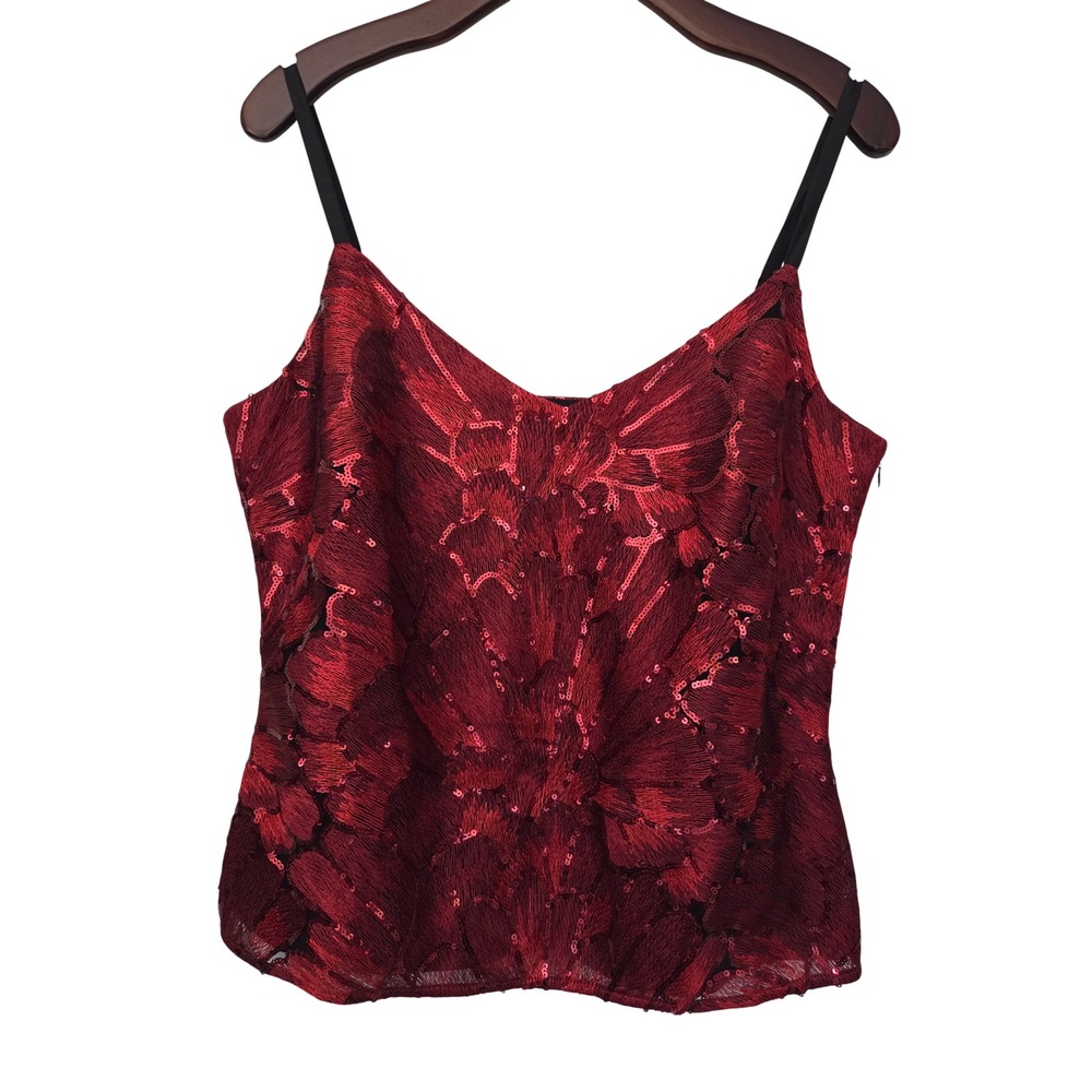 White House Black Market Sequin Cami Top V-Neck Medium Red NWT $99 570274779